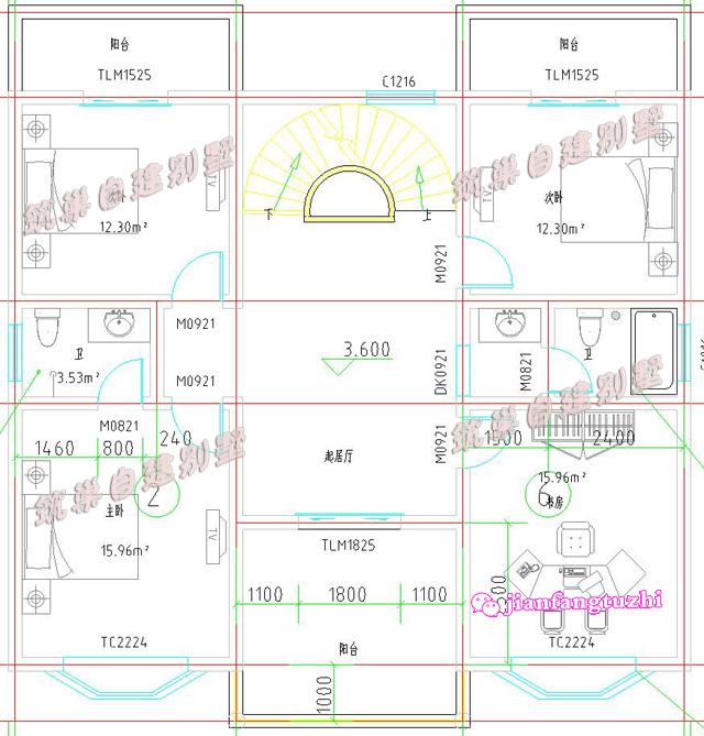 12x10米三層別墅設(shè)計(jì)圖，多個(gè)外挑陽臺，外觀簡約，戶型外觀清新淡雅！