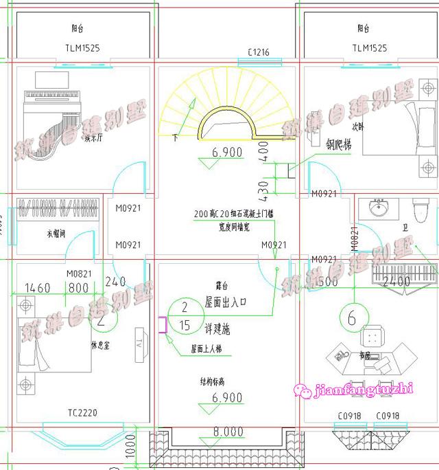 12x10米三層別墅設(shè)計(jì)圖，多個(gè)外挑陽臺，外觀簡約，戶型外觀清新淡雅！