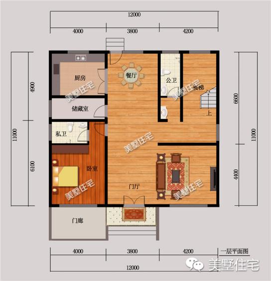 12X11農(nóng)村別墅設(shè)計(jì)圖，4室2廳，帶大露臺，布局實(shí)用外觀美。