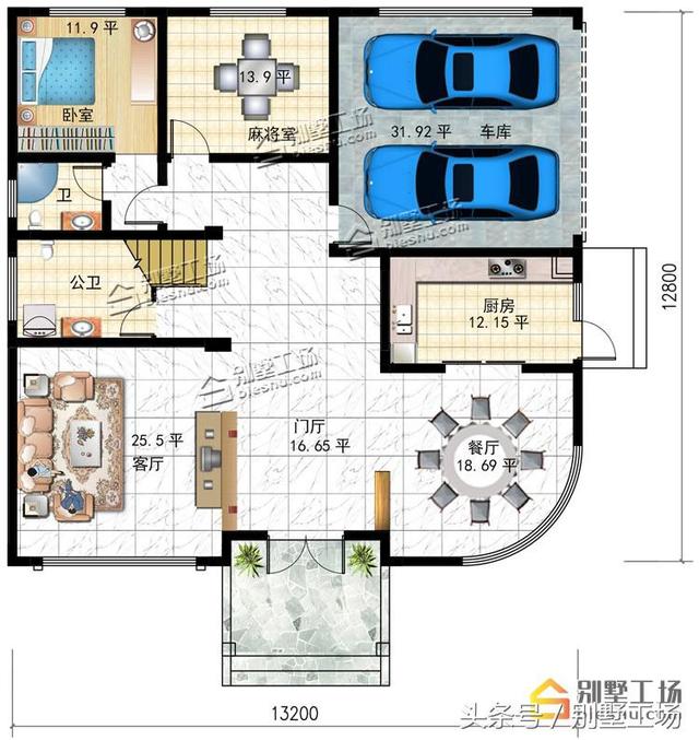 新農(nóng)村三層復(fù)式別墅是超經(jīng)典的款式，永不過(guò)時(shí)，帶雙車庫(kù)+超大露臺(tái)。