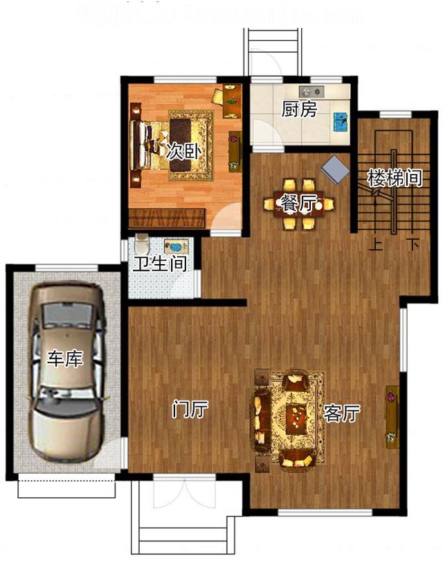 歐式三層別墅設計圖，帶車庫+屋頂花園，外觀效果圖時尚、精致。