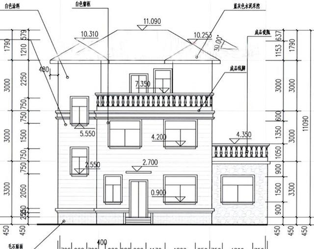 歐式三層別墅設計圖，帶車庫+屋頂花園，外觀效果圖時尚、精致。