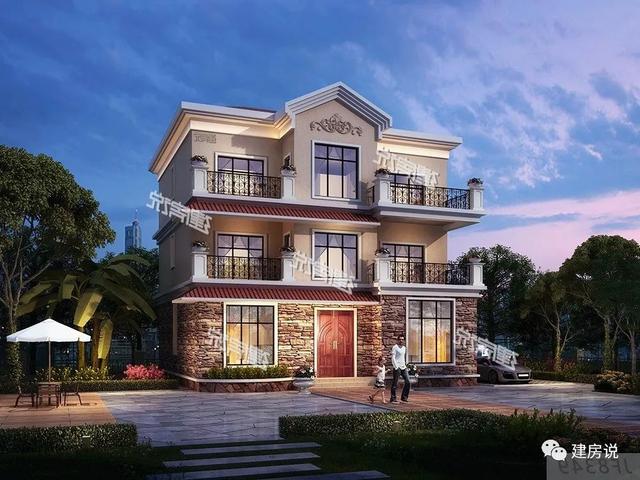 三層歐式別墅設計圖，占地方正，配色優(yōu)雅，建在農村絕對人人羨慕