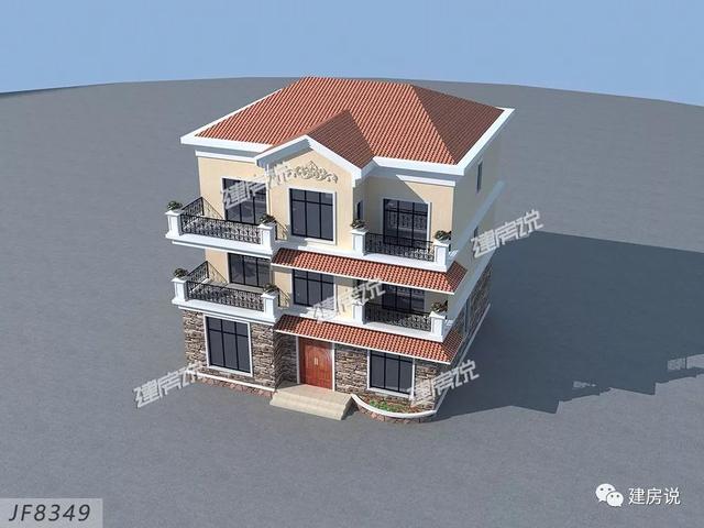 三層歐式別墅設計圖，占地方正，配色優(yōu)雅，建在農村絕對人人羨慕