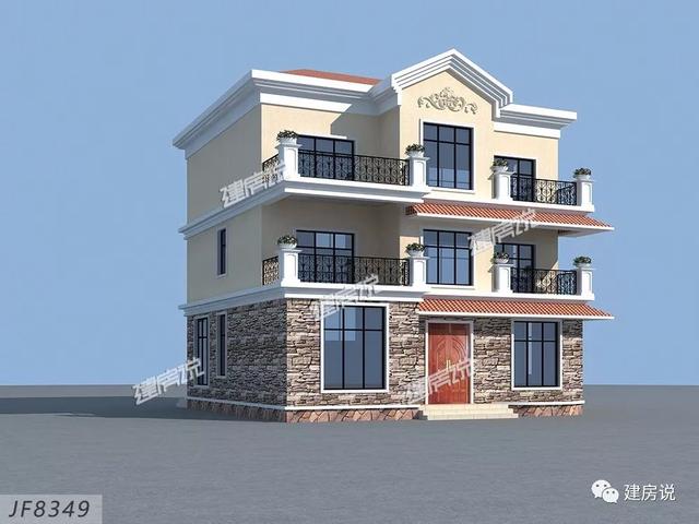 三層歐式別墅設計圖，占地方正，配色優(yōu)雅，建在農村絕對人人羨慕