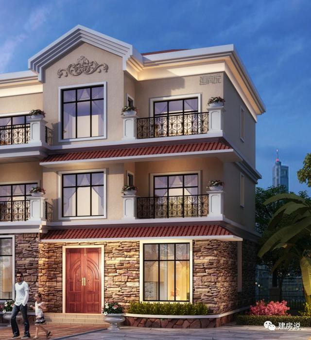 三層歐式別墅設計圖，占地方正，配色優(yōu)雅，建在農村絕對人人羨慕
