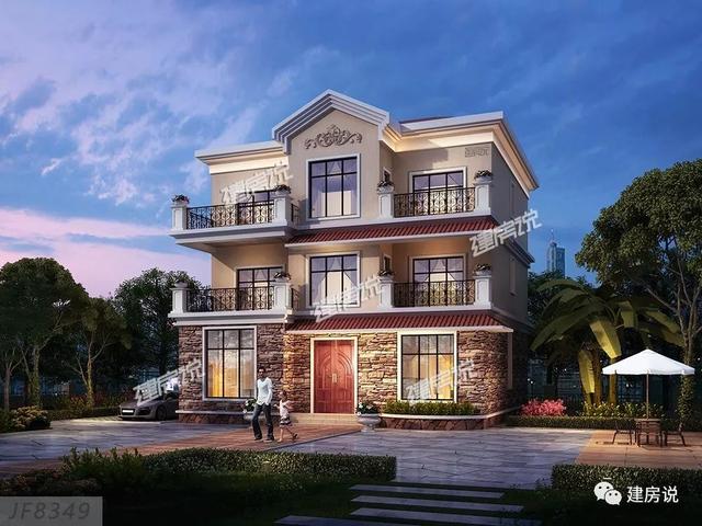 三層歐式別墅設計圖，占地方正，配色優(yōu)雅，建在農村絕對人人羨慕