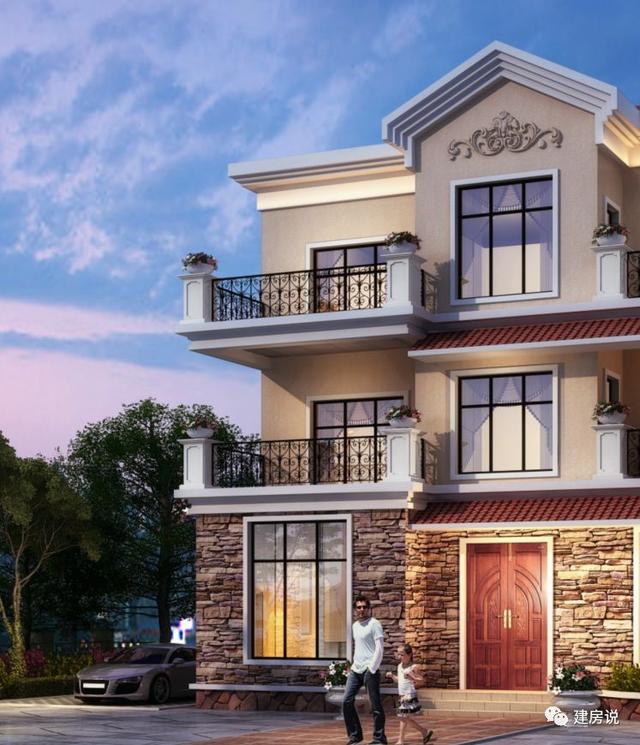 三層歐式別墅設計圖，占地方正，配色優(yōu)雅，建在農村絕對人人羨慕