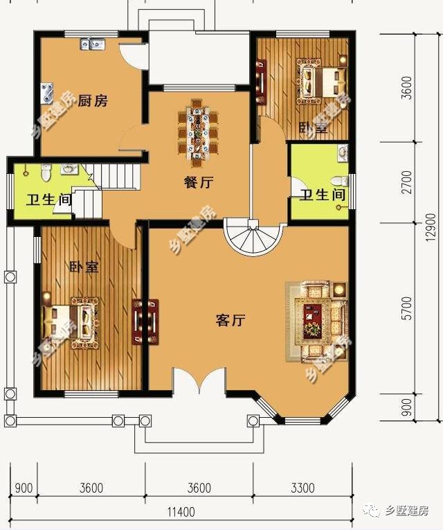 農(nóng)村別墅設(shè)計圖，11X12米，造價經(jīng)濟，設(shè)計合理