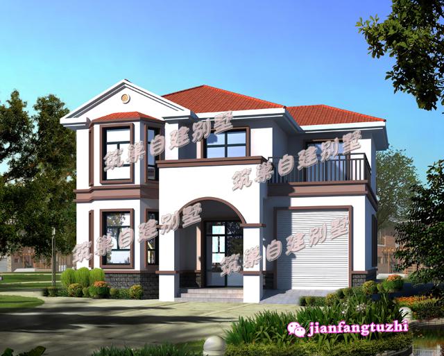 推薦一款戶型帶有車庫及堂屋設(shè)計(jì)，占地120平米左右的二層農(nóng)村別墅設(shè)計(jì)圖，不帶裝修，毛坯造價20萬以內(nèi)!