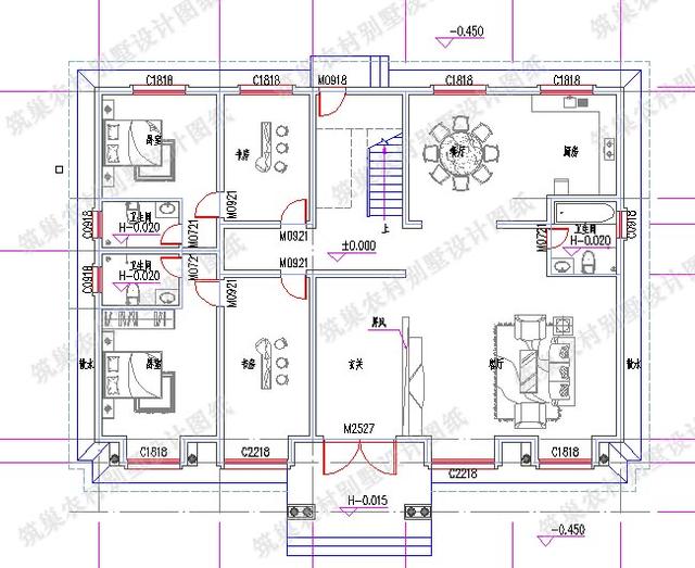 新出45萬二層農(nóng)村別墅全套施工效果圖， 清新明亮，戶型開間較大，方便現(xiàn)代人的生活。
