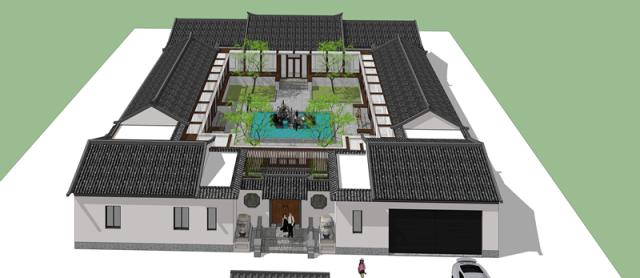 新型四合院設(shè)計(jì)圖，占地800平米，到處透著古香古色，陽光照進(jìn)走廊讓四合院冬暖夏涼住著非常舒服。