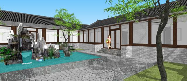 新型四合院設(shè)計(jì)圖，占地800平米，到處透著古香古色，陽光照進(jìn)走廊讓四合院冬暖夏涼住著非常舒服。