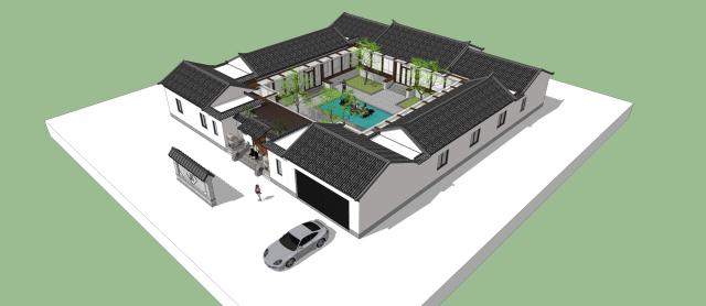 新型四合院設(shè)計(jì)圖，占地800平米，到處透著古香古色，陽光照進(jìn)走廊讓四合院冬暖夏涼住著非常舒服。