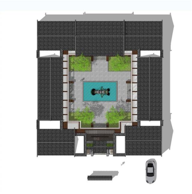 新型四合院設(shè)計(jì)圖，占地800平米，到處透著古香古色，陽光照進(jìn)走廊讓四合院冬暖夏涼住著非常舒服。