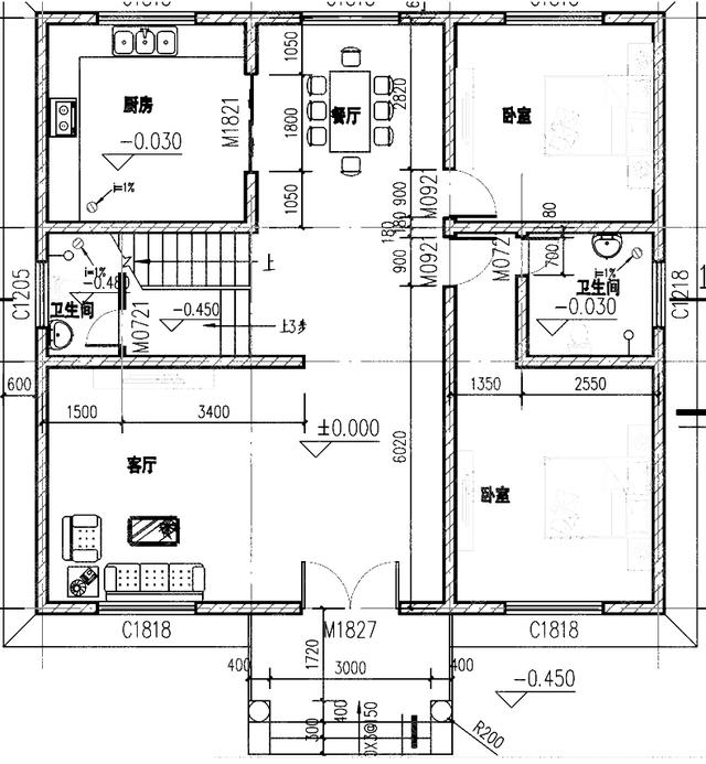獨棟三層農(nóng)村自建別墅設(shè)計圖，別墅戶型設(shè)計簡單大氣，有陽臺、大露臺、主臥套房等功能，布局流暢。