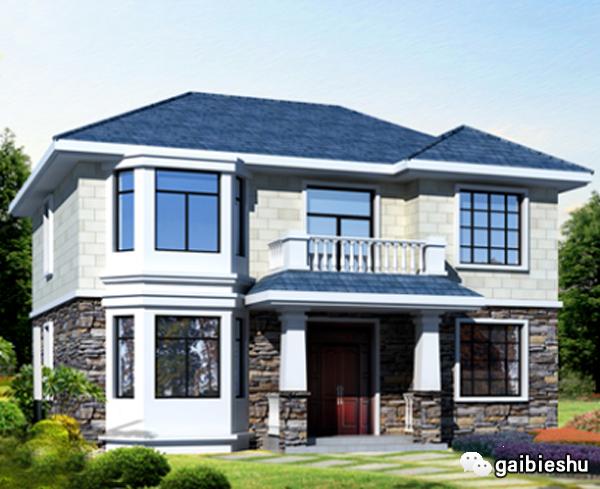 帶旋轉(zhuǎn)樓梯二層別墅設(shè)計(jì)圖，戶型漂亮獨(dú)特，有文化石裝飾，既美觀自然還不落俗套！