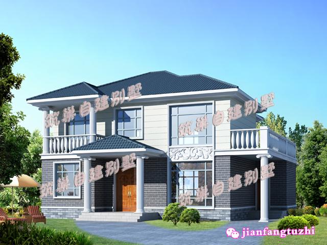 開間進深15x12米半旋轉樓梯二層農(nóng)村自建別墅設計圖，造價經(jīng)濟，居住舒適