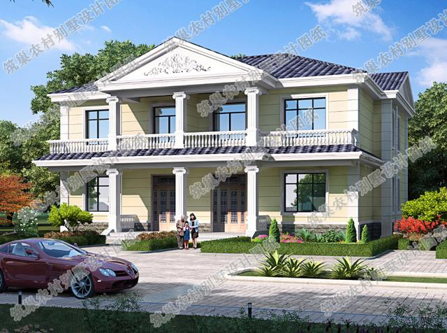 二層雙拼別墅全套CAD設計施工效果圖，外觀對稱美觀，適合農(nóng)村兩兄弟建造