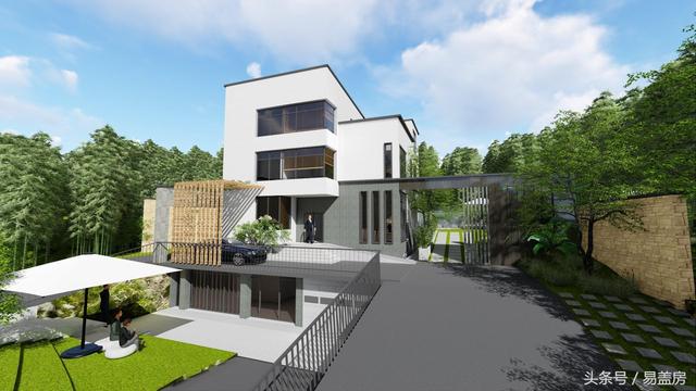 四層豪華現(xiàn)代別墅設(shè)計圖，框架結(jié)構(gòu)，主體造價65萬左右