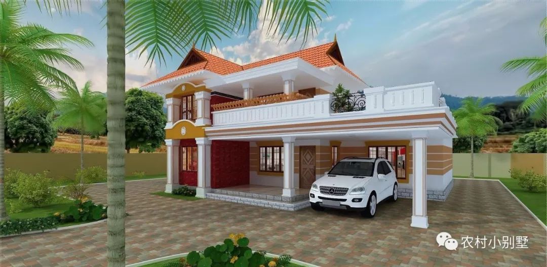 11.6x9米二層現(xiàn)代小別墅圖，帶開(kāi)放式車庫(kù)和大露臺(tái)