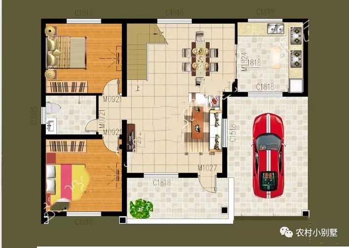 11.6x9米二層現(xiàn)代小別墅圖，帶開(kāi)放式車庫(kù)和大露臺(tái)