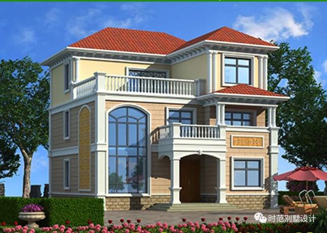 12X12米三層歐式別墅設(shè)計(jì)圖，帶大露臺(tái)，外形美觀漂亮，很適合在農(nóng)村建。