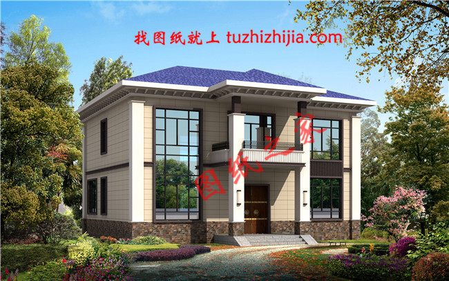 新中式農(nóng)村自建二層別墅設(shè)計(jì)圖，占地160平米左右，客廳中空