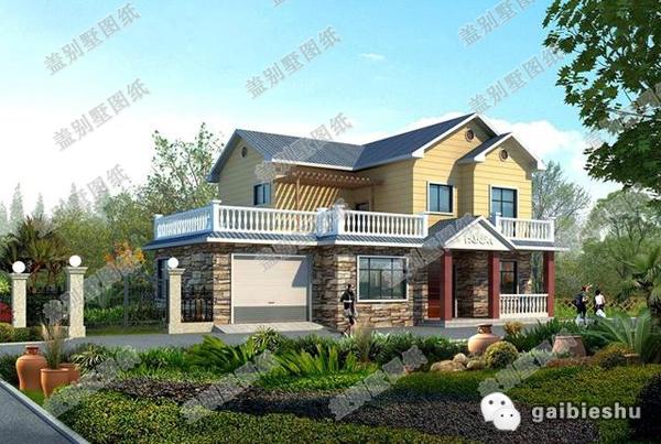 16×13米二層農(nóng)村別墅設(shè)計(jì)圖，帶露臺(tái)+車庫，主體造價(jià)大概35萬。