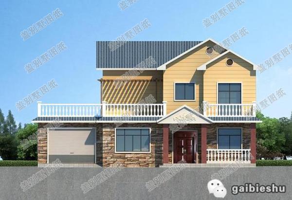 16×13米二層農(nóng)村別墅設(shè)計(jì)圖，帶露臺(tái)+車庫，主體造價(jià)大概35萬。