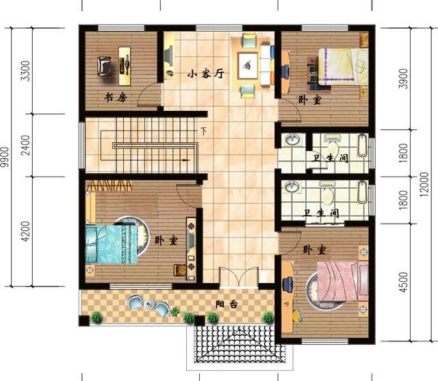 3廳5臥二層高檔別墅設(shè)計(jì)圖，簡約大氣，主體造價(jià)大概25萬。