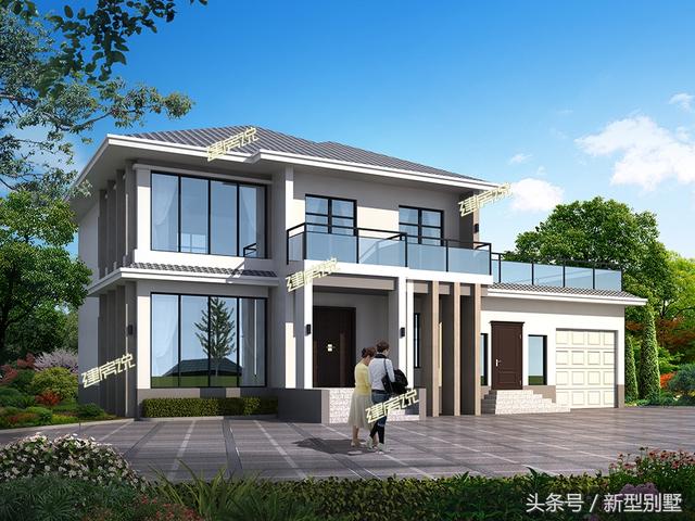 帶車庫的農村二層小別墅設計圖，占地面積215平方米，簡約美觀，建在鄉(xiāng)下最好不過了。