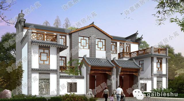 經(jīng)典中式風(fēng)的雙拼三層別墅設(shè)計圖，主體造價大概70萬。
