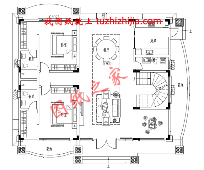 豪華三層別墅設(shè)計圖紙，戶型極佳，帶書房和棋牌室、KTV