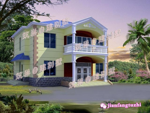 14x14米二層農(nóng)村別墅設(shè)計(jì)圖，戶(hù)型溫馨清新明亮，10室2廳，適合人多的大家庭居住。