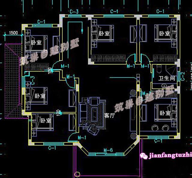 14x14米二層農(nóng)村別墅設(shè)計(jì)圖，戶(hù)型溫馨清新明亮，10室2廳，適合人多的大家庭居住。