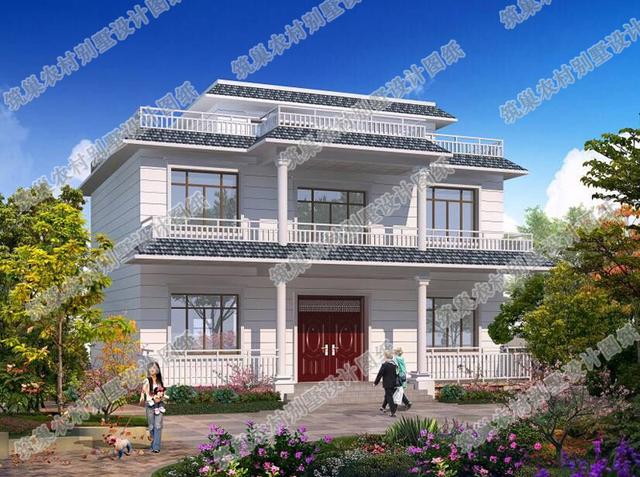 12×9米農村二層平屋頂別墅設計圖，設計簡單大氣，造價25萬。