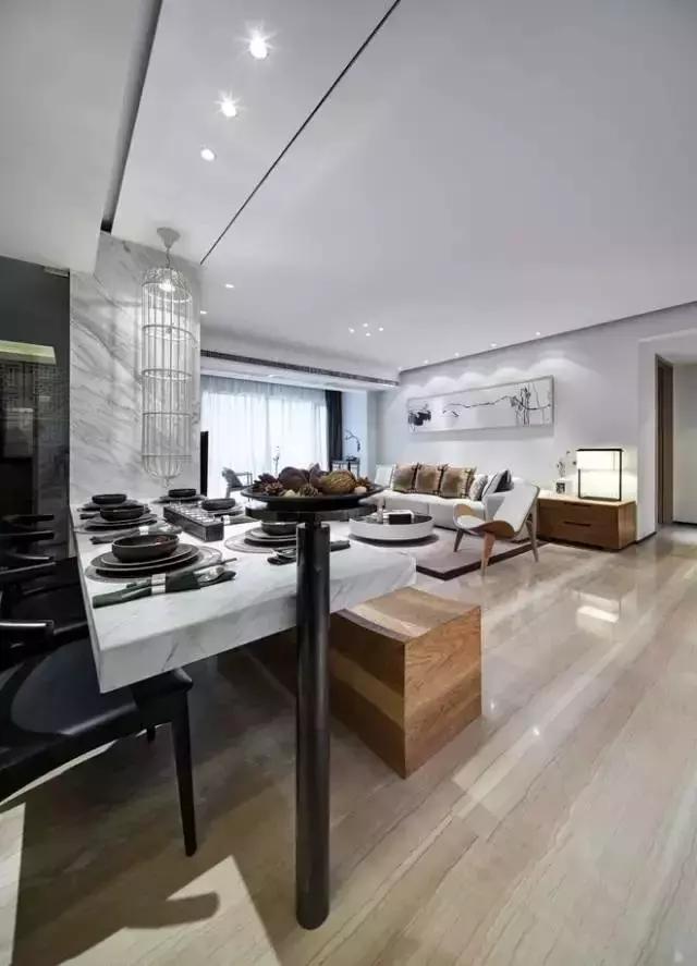 120平淺色調(diào)的現(xiàn)代中式的裝修風(fēng)格，灰白大理石給你不一樣的的感覺。