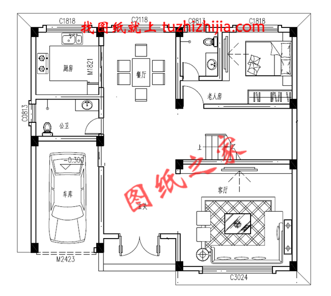 帶車庫四層別墅外觀效果圖及設(shè)計(jì)圖紙，戶型方正通透