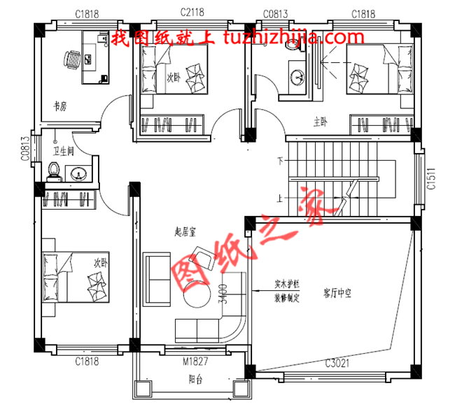 帶車庫四層別墅外觀效果圖及設(shè)計(jì)圖紙，戶型方正通透