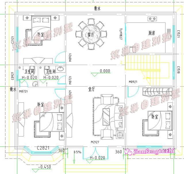 二層農(nóng)村別墅設計圖，帶飄窗設計，占地153平方米，造價30萬以內。
