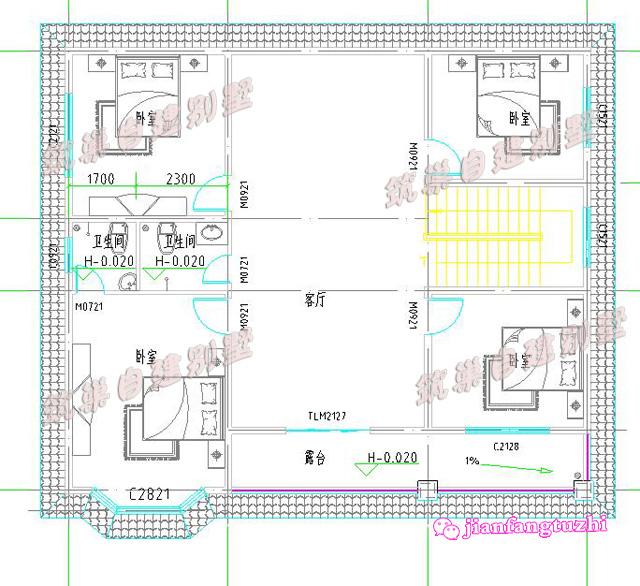 二層農(nóng)村別墅設計圖，帶飄窗設計，占地153平方米，造價30萬以內。