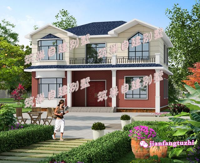 二層農(nóng)村別墅設計圖，帶飄窗設計，占地153平方米，造價30萬以內。