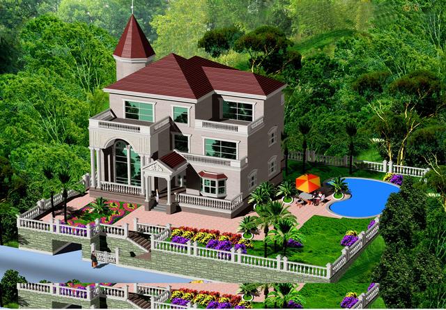 最新出品的18x16米三層尖頂歐式自建房，帶外觀效果圖。