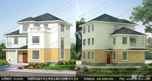 三層農(nóng)村別墅設(shè)計圖，多露臺，帶設(shè)計效果圖和施工圖。