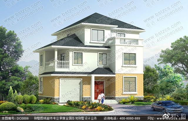 三層農(nóng)村別墅設(shè)計圖，多露臺，帶設(shè)計效果圖和施工圖。