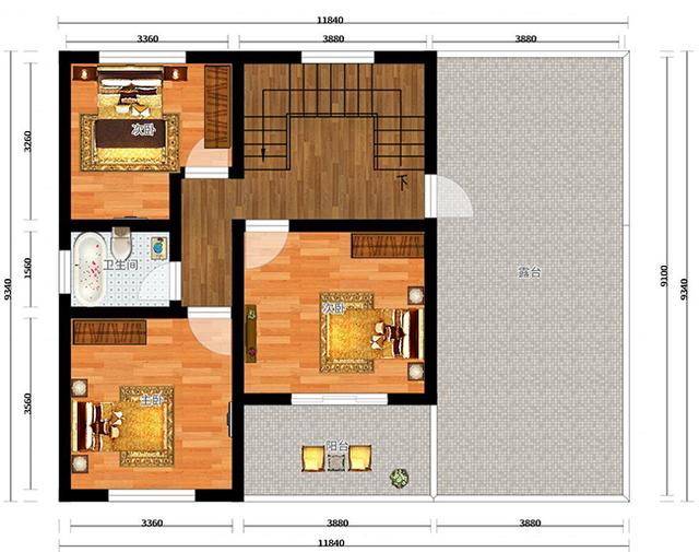 二層農(nóng)村最時尚的別墅設計圖，設開放式車庫和露臺，布局合理，結(jié)構(gòu)簡單，施工便利。