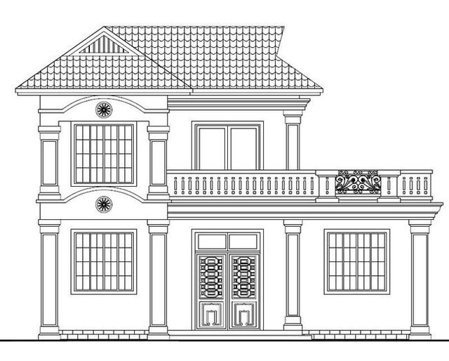 二層農(nóng)村最時尚的別墅設計圖，設開放式車庫和露臺，布局合理，結(jié)構(gòu)簡單，施工便利。