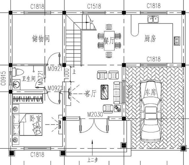 二層農(nóng)村最時尚的別墅設計圖，設開放式車庫和露臺，布局合理，結(jié)構(gòu)簡單，施工便利。