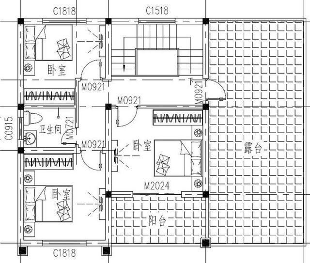 二層農(nóng)村最時尚的別墅設計圖，設開放式車庫和露臺，布局合理，結(jié)構(gòu)簡單，施工便利。